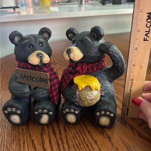 Black Bear Figurines with Red Scarves